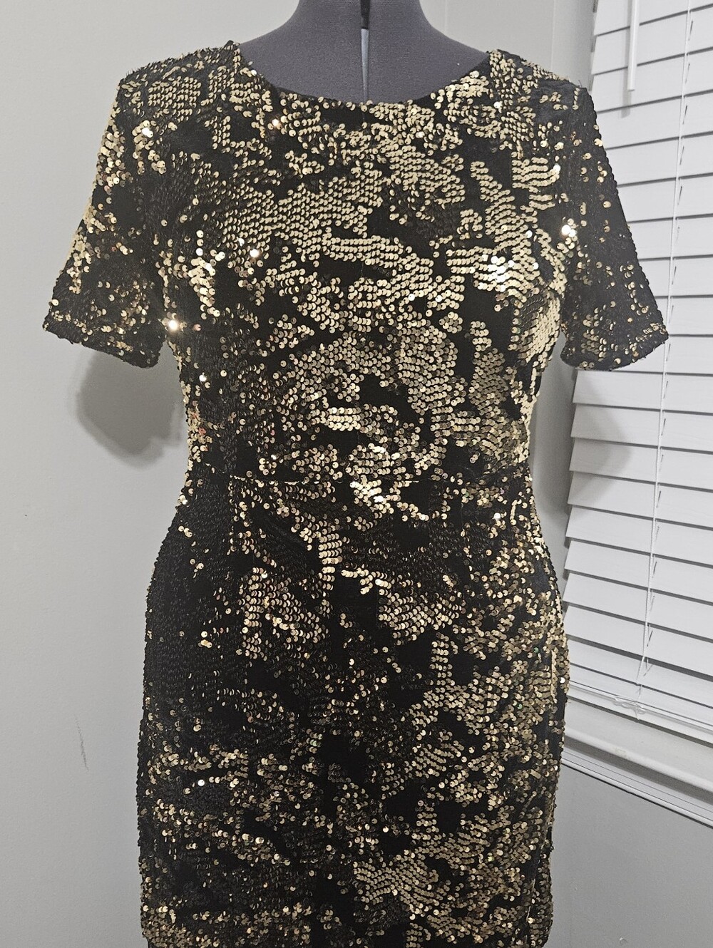 INC International Concepts Black and Gold Sequin Mini Dress